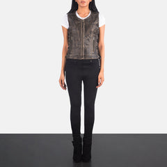 Amelia Distressed Brown Leather Biker Vest