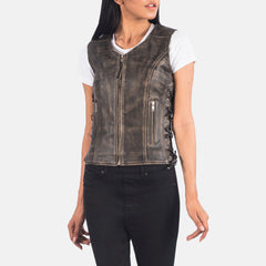 Amelia Distressed Brown Leather Biker Vest
