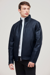 Jack lamb leather bomber with slim fit, front zip and quilted lining—stylish for any occasion.
