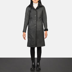 Saira Shearling Black Leather Women Coat