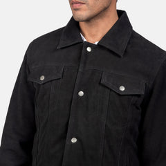 Black Suede Trucker Jacket for men