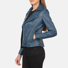 Elsus Blue Leather women Biker Jacket