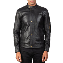 Uldar Black Leather Biker Jacket-Real sheepskin Leather Jacket
