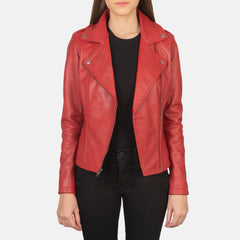 Zelsus Red Leather women Biker Jacket