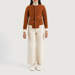 Sara Brown Suede Women Bomber Jacket