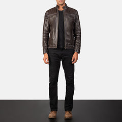Brown Leather biker Jacket