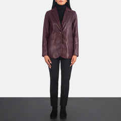 Wolves Maroon Leather Blazer Women Jacket