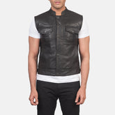 Brown Leather Biker Jacket-Vest coat