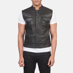 Brown Leather Biker Jacket-Vest coat