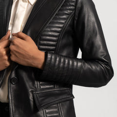 Jakas Black Leather Blazer Women Jacket