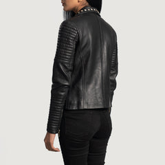 Quvet Black Leather Biker women Jacket