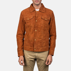 Mens Stallon Brown Suede Trucker Jacket