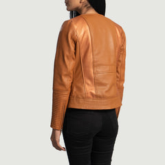 Women Tan Brown Leather Biker Jacket