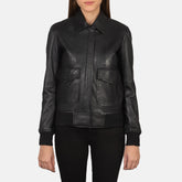Black Leather Women Bomber Jacket