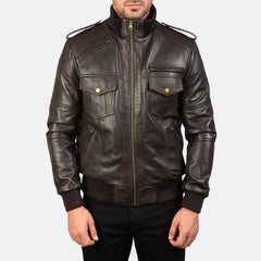 Norton Shadow Brown Leather Bomber Jacket for men