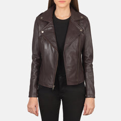 Maroon Leather Women Biker Jacket