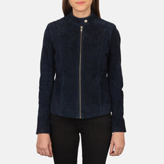 Blue Suede women Biker Jacket