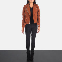 Brown Suede Women Biker Jacket