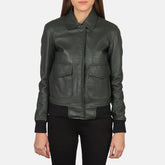 Women Green Leather Bomber Jacket