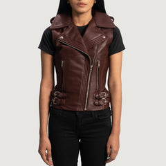 Amlia Maroon Leather Biker Vest