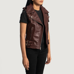 Amlia Maroon Leather Biker Vest