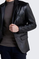 Slim-cut sheepskin leather blazer with a classic 2-button style.