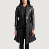 Sara Black Leather Trench Women Coat