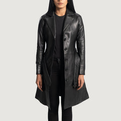 Sara Black Leather Trench Women Coat