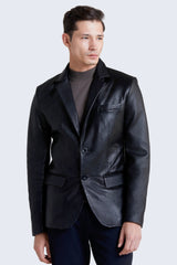 Slim-cut sheepskin leather blazer with a classic 2-button style.