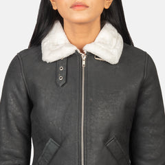 Shearling B3 Black & White Leather Bomber women Jacket
