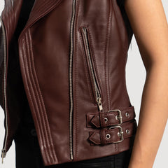 Amlia Maroon Leather Biker Vest