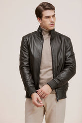 Arman bomber with ribbed detail and versatile style leather Jacket