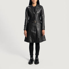 Sara Black Leather Trench Women Coat