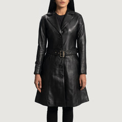 Sara Black Leather Trench Women Coat