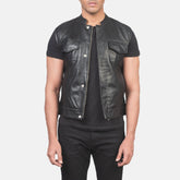 Mens Moto Black Leather Vest
