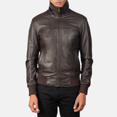 Brown Bomber real sheepskin winter Leather Jacket