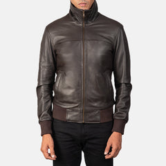 Brown Bomber real sheepskin winter Leather Jacket