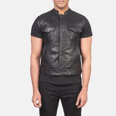 Mens Moto Black Leather Vest