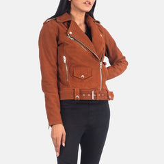 Brown Suede Women Biker Jacket