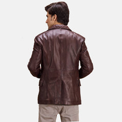Mens Maroon Leather Quilted Blazer Jacket