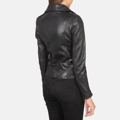 Elsus Black Leather Women Biker Jacket