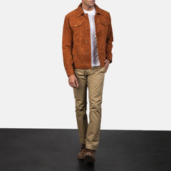 Mens Stallon Brown Suede Trucker Jacket