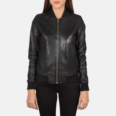 Women Black Leather Bomber Jacket