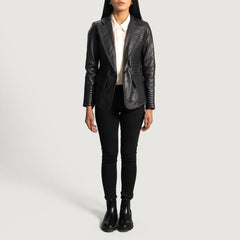 Jakas Black Leather Blazer Women Jacket