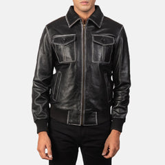 Black Leather Bomber sheepskin Jacket for men