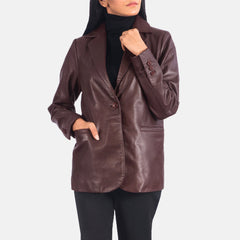 Wolves Maroon Leather Blazer Women Jacket