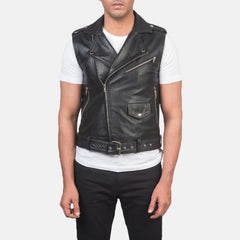 Black Leather Biker Jacket Vest coat