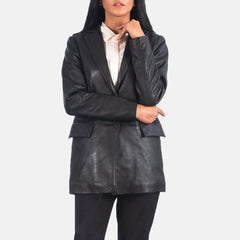 Black Leather Blazer Women Jacket