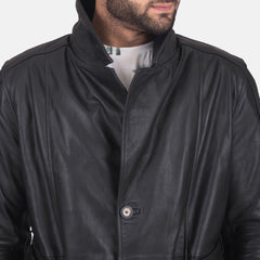 Mens Armix Black Leather long Coat Jacket