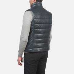 Mens Blue Leather Puffer Vest